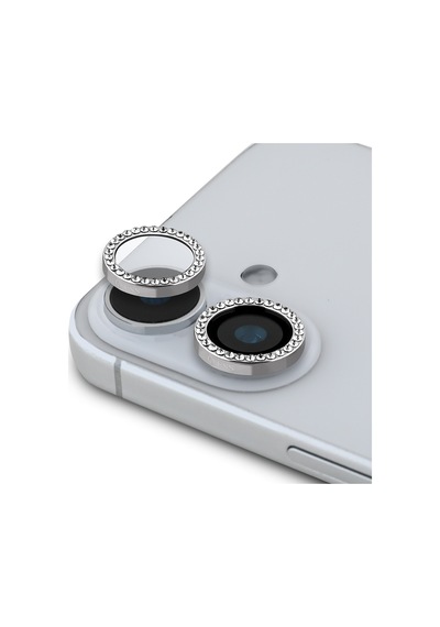 Apple Uyumlu iPhone 16 Plus Guess Lisanslı Rhinestone Taşlı Kamera Lens Koruyucu Gümüş