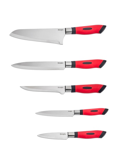 Chefline Pro 5 Parça Mutfak Bıçak Seti + Meyve Bıçağı Hediyeli Paslanmaz Çelik Kırmızı