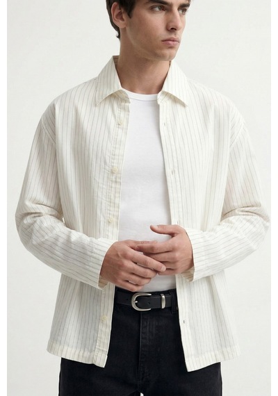 Antioch Relaxed Fit Çizgili Erkek Gömlek Ekru