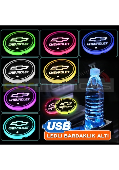 Chevrolet Araçlar Ile Uyumlu Ledli Bardaklık Altı Usb Şarjlı 2 Adet