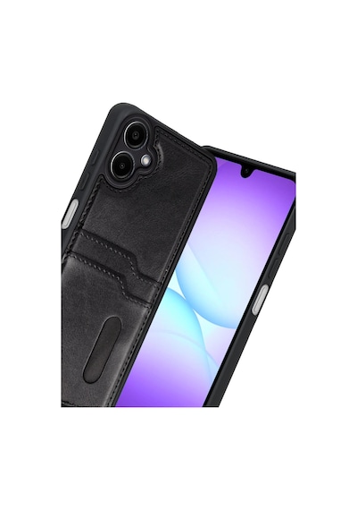 Samsung Uyumlu Galaxy A07 4g Sara Kartvizitli Deri Kılıf Siyah