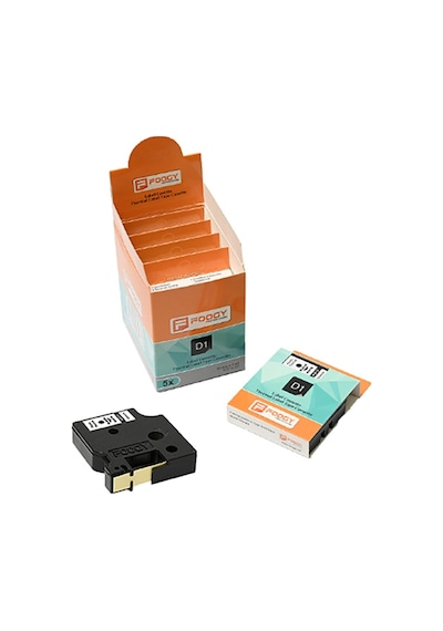 Dymo D1 Uyumlu Etiket Plastik Beyaz - 12 Mm X 7 Mt - 45013 - Eko Paket 5 Li