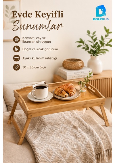 Katlanabilir Bambu Keyif Tepsisi 50x30 Cm Ayaklı Kahvaltı Servis Tepsisi Yatak Sehpası