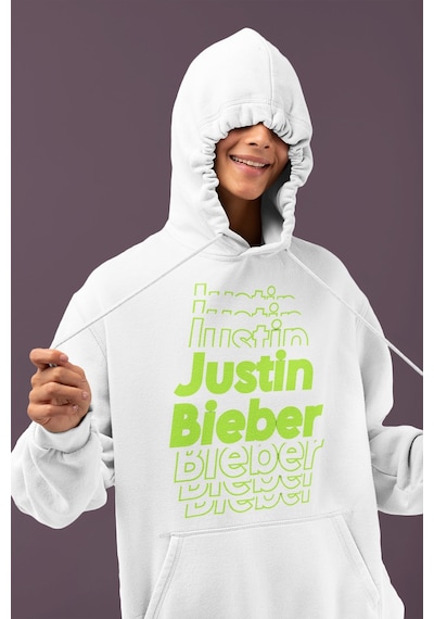 Sevbano Justin Bieber Baskılı Unisex Oversize Şarkıcı Hoodie beyaz