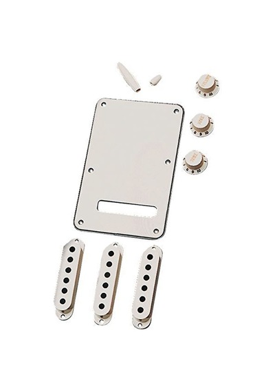 Fender 0991395000 Stratocaster Manyetik Kapağı Ve Düğme Seti Parchment Parşömen Rengi Hafif Eskitilmiş Görünüm Tam Set Aksesuar