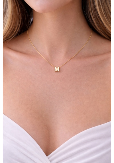 14k Altın Renginde M Harf Minimal Model Çelik Kadın Kolye Altın