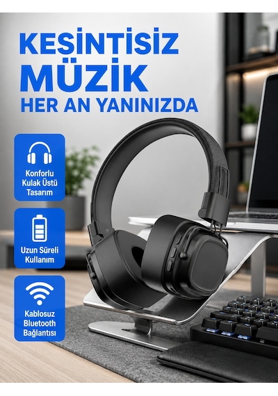 Kulak Üstü Katlanabilir Konforlu Şık Tasarımlı Bluetooth Kulaklık