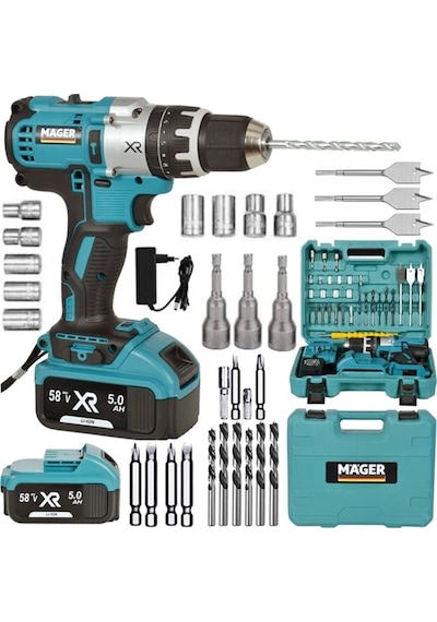 Mager XR 58 V 5 Ah Yedek Akülü Darbeli Şarjlı Vidalama Matkap Yeşil + 30 Parça Set