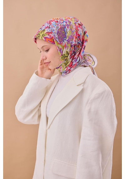 Silk Home Olinda İpek Eşarp 47002-38 Çelik Mavi, Turuncu, Yağ Yeşili, Vizon