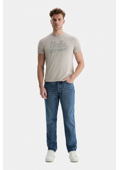Ucla Margan Gri Bisiklet Yaka Baskılı Erkek Tshirt Gri