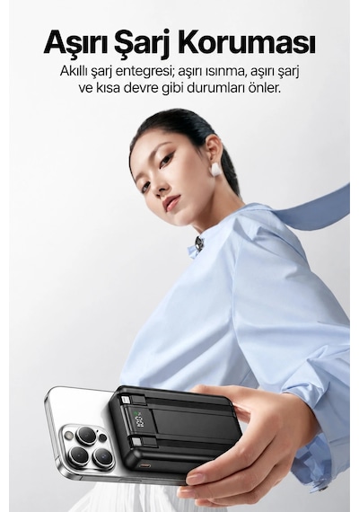 Ven-dens Vd-pb074 10000 Mah Qi Kablosuz Hızlı Şarj Powerbank, 15 W Kablosuz Çıkış, Type-c Ve, Siyah