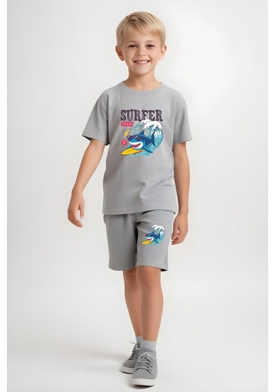 Fyk Kids Erkek Çocuk Tişört-kapri Surfer Baskılı Alt-üst Takım Gri