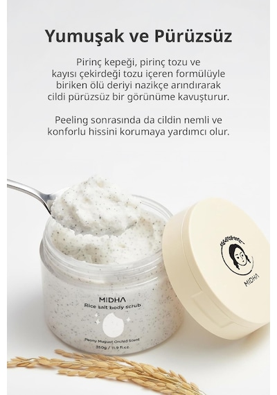Midha Rice Salt Tuz ve Pirinç İçeren Arındırıcı Vücut Peeling 350 ML