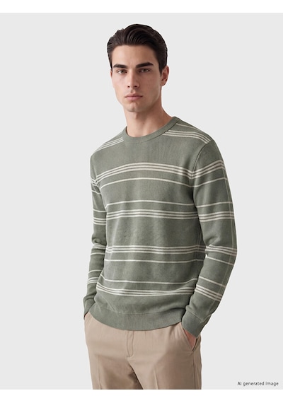 Lcwaıkıkı Classic Haki Polo Yaka Çizgili Erkek Triko Kazak