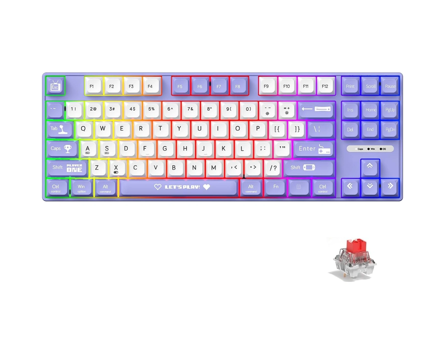 Ajazz Ak870 Mc Kablolu Mekanik Oyun Klavyesi Mor Klavye Red Switch