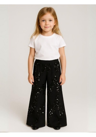 Zekids Kız Çocuk Pul Payet Pantolon-16148 Siyah