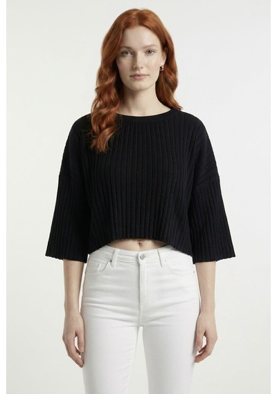 Neden Tekstil Kadın Siyah Triko Crop Bluz