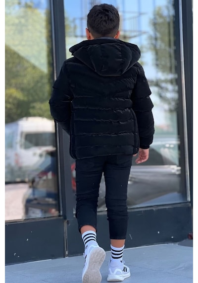 Pina Kids Erkek Çocuk Siyah İçi Kürklü Çıkarılabilir Kapüşonlu Nova Kışlık Mont Km4014