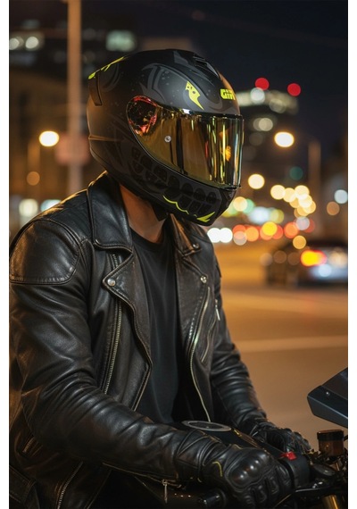 Gıvı 50.x Bones Sarı 1 Renkli 1 Şeffaf Vizörlü Motosiklet Kask Gold Vizör + Şeffaf