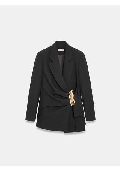 Dilvin 60824 Gold Aksesuar Detaylı Kruvaze Blazer Siyah