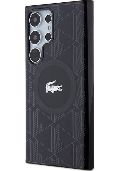 Galaxy S24 Ultra Uyumlu Kılıf Lacoste Lisanslı Magsafe Özellikli Timsah Logolu Blend Monogram Siyah