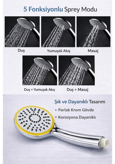 5 Fonksiyonlu Duş Başlığı Sarı Sac Diğer