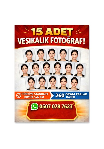 Rabsev 15 Adet Vesikalık Fotoğraf Baskı 5x6 Cm 260 Gram Parlak Kağıt