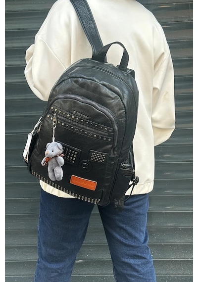 Just Polo Kadın Büyük Boy İthal Yıkamalı Deri Okul Ve Sırt Çantası Tote Bag Siyah