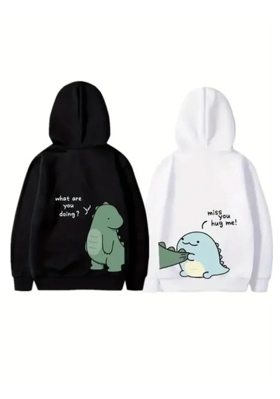 Modi Sevgililer Günü Baskılı Oversize Kapüşonlu Sweatshirt Hoodie - Beyaz