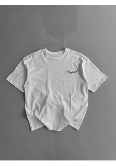 Modi Baskılı Oversize Bisiklet Yaka T-shirt - Beyaz - Mymg158754