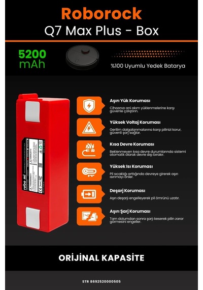 Roborock Q7 Max Plus 5200mah Uyumlu Robot Süpürge Bataryası - Box -  Kapasite
