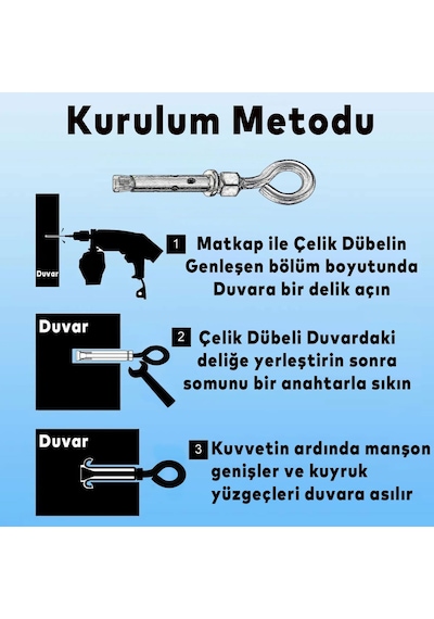 Badem10 Kancalı Çelik Dübel Salıncak Boks Torbası Avize İçin Gömlekli Kapalı Ağız Kanca M8
