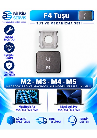 Apple Uyumlu Macbook Air & Pro M2 - M3 - M4 - M5 Yedek Klavye Tuşu Ve Mekanizması / F4 Tuşu