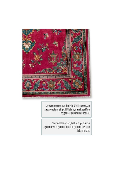 Oriental Garden Fuşya Petrol Çiçek Ve Kuş Desenli Dekoratif Halı 3044-1 Bordo