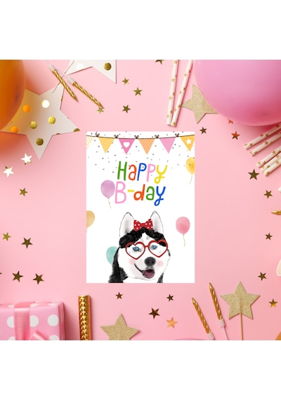 Şirin Köpekli Doğum Günü Tebrik Kartı - İngilizce