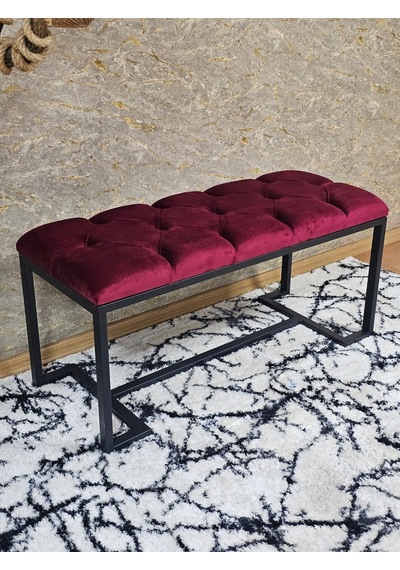 Zafir Siyah Boyalı - L - Ayaklı 100 Cm X 38 Cm Oturak - Bench - Makyaj Taburesi - Makyaj Oturak Bordo