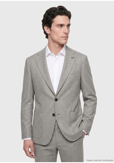 Ramsey Açık Kahve Desenli Zeroweight Slim Fit %100 Yün Takım Elbise Kahverengi