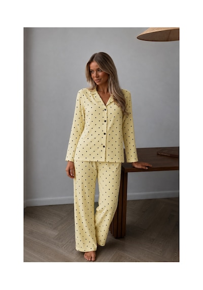 Fit Women Kadın Puantiyeli Ev Giyimi Sarı Pijama Takımı