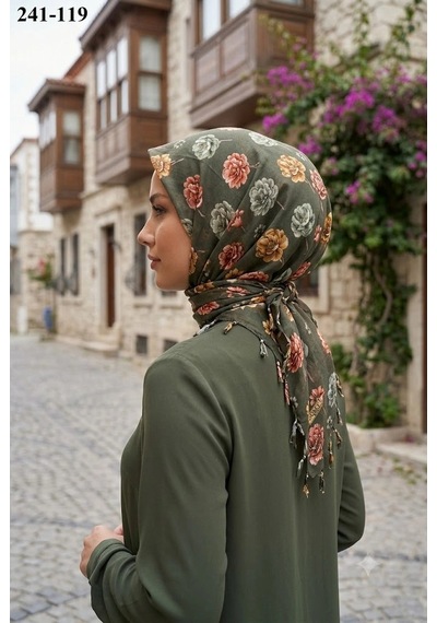 Dolce Cotton Desenli Sökme Boncuklu Eşarp 241-119 Çok Renkli