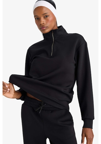 Defacto Oversize Geniş Kalıp Yarım Fermuarlı Modal Sporcu Sweatshirt D7126AX25SP Siyah