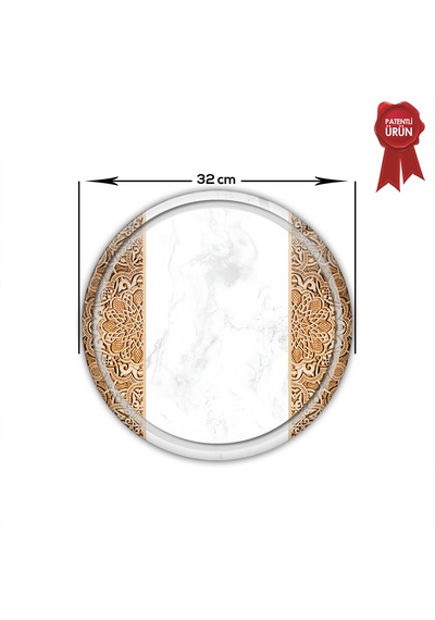 Kanallı Cam Kesme Tahtası - Arabesk Desen - Çap32cm-patentli Ürün