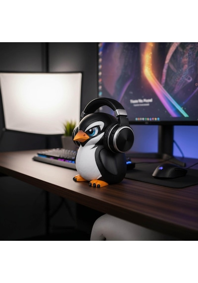 Happy3dworld Penguen Figürlü Kulaklık Standı, 3d Baskı Gaming Masaüstü Dekor