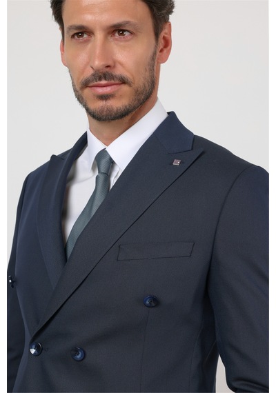 İmza Lacivert Kırlangıç Yaka Kruvaze 6 Drop Slim Fit Tam Astar Esnek Takım Elbise 1001260159