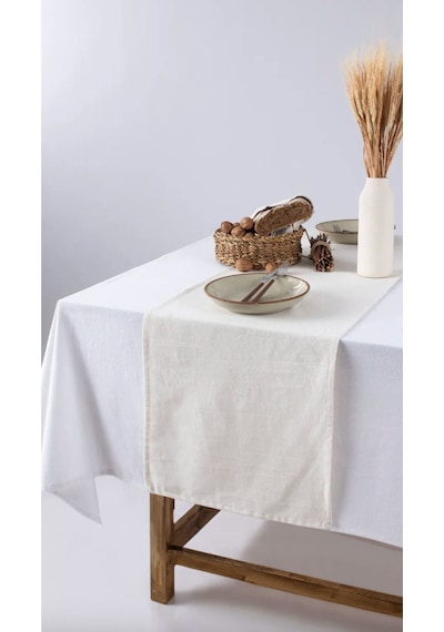 Soft Natural Keten Runner 40 x 150 Cm Nefes Alabilir Doğal Doku