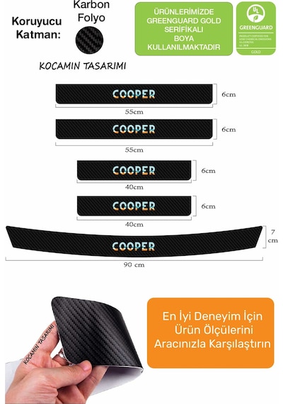 Mını Cooper Karbon Kapı Eşiği Koruyucu Seti 4 Kapı 1 Bagaj Cooper Uyumlu 5 Parça