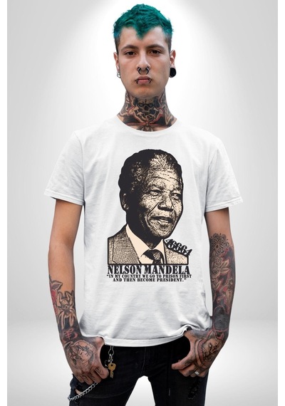 Nelson Mandela Unisex Unisex Beyaz Organik Baskılı T-shirt Penye Yüksek Kalite Beyaz