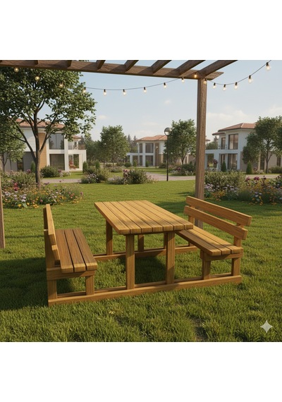 Ahşap Piknik Masası 170-cm Sırtlıklı -424