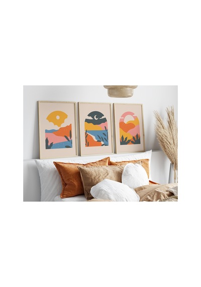 Modern Çerçeveli 3'lü Tablo Seti - Renkli Tablolar - Yn-09 Sarı - 609605173 Sarı