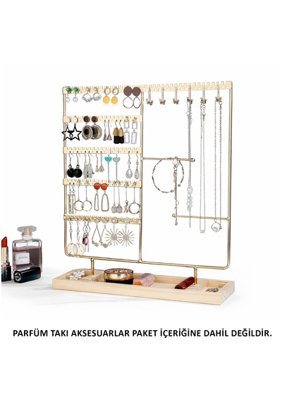 Microcase Ahşap Tabanlı Masaüstü Kolye Küpe Bileklik Takı Aksesuar Organizer Standı Al5462 Gold