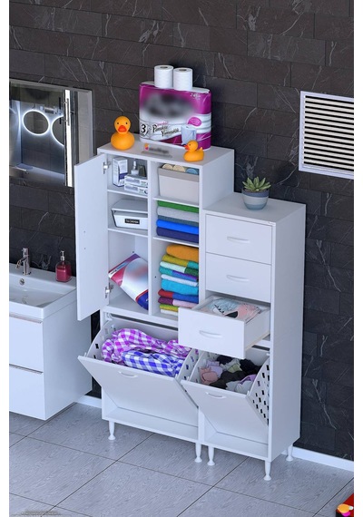 Aven 90 Cm Çekmeceli Ve Sepetli Çok Amaçlı Dikey Banyo Ve Mutfak Dolabı Beyaz 55+35 X160x32,5 Cm Aven 90 Cm Çekmeceli Ve Sepetli Çok Amaçlı Dikey Banyo Ve Mutfak Dolabı Beyaz 55+35 X160x32,5 Cm